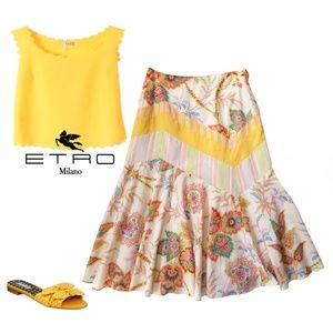 Etro floral patchwork ruffle midi skirt